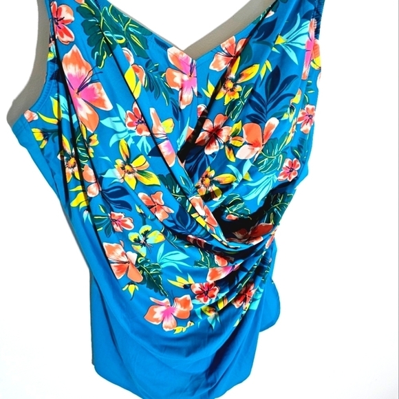 Lan's End Slender Floral Print V-Neck Rushed Side Women's Swimsuit Plus 20W - Picture 4 of 11